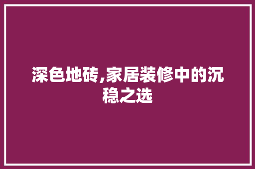 深色地砖,家居装修中的沉稳之选 建筑设计