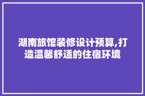湖南旅馆装修设计预算,打造温馨舒适的住宿环境 公共建筑设计