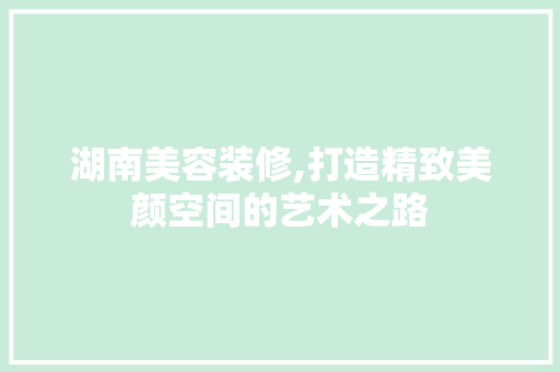 湖南美容装修,打造精致美颜空间的艺术之路 常见问题