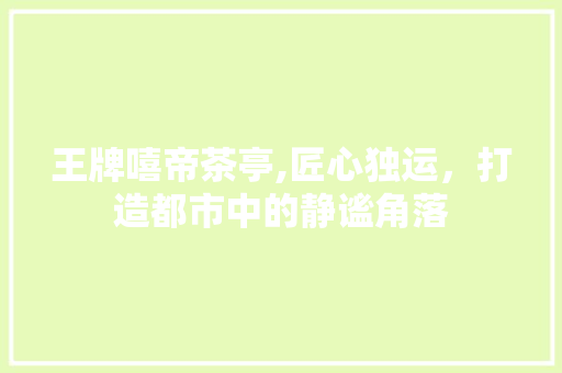 王牌嘻帝茶亭,匠心独运，打造都市中的静谧角落 常见问题