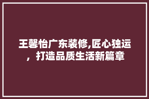 王馨怡广东装修,匠心独运，打造品质生活新篇章 住宅建筑设计