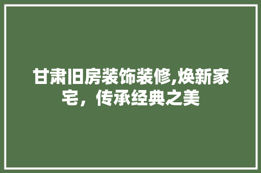 甘肃旧房装饰装修,焕新家宅，传承经典之美 工艺流程