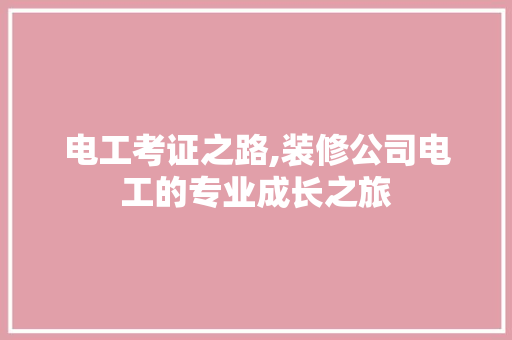 电工考证之路,装修公司电工的专业成长之旅 工艺流程