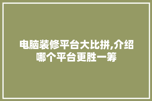 电脑装修平台大比拼,介绍哪个平台更胜一筹