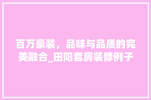 百万豪装，品味与品质的完美融合_田阳套房装修例子分析 施工技术