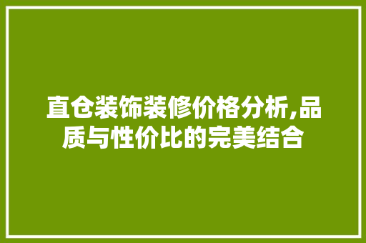 直仓装饰装修价格分析,品质与性价比的完美结合 施工管理