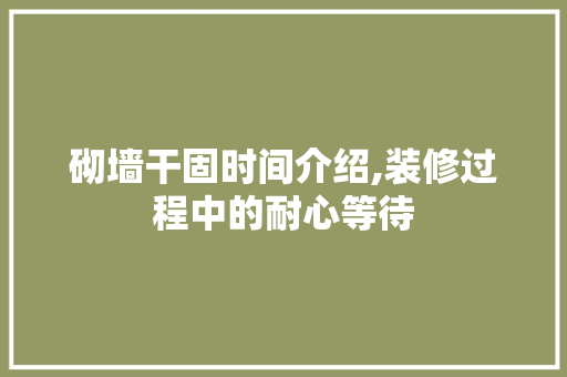 砌墙干固时间介绍,装修过程中的耐心等待 施工管理