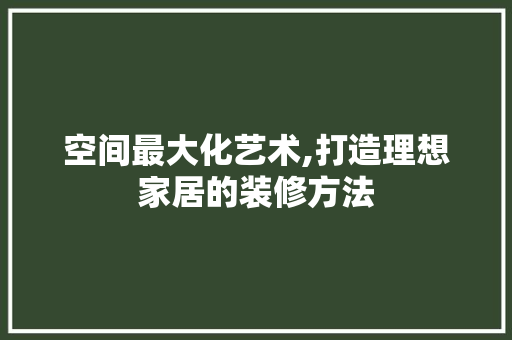 空间最大化艺术,打造理想家居的装修方法 施工技术