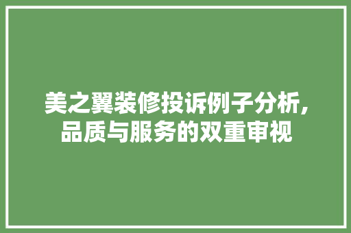 美之翼装修投诉例子分析,品质与服务的双重审视 公共建筑设计