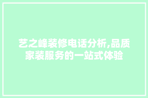 艺之峰装修电话分析,品质家装服务的一站式体验 设计原则