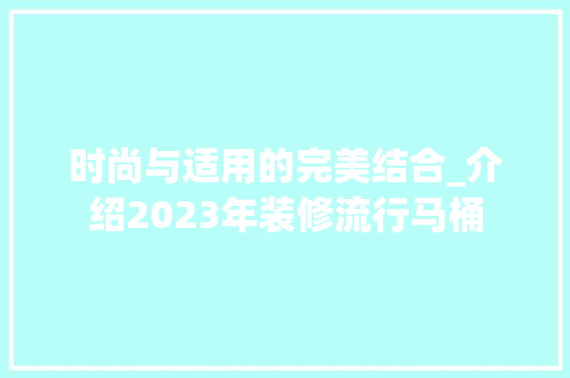 时尚与适用的完美结合_介绍2023年装修流行马桶 施工工艺