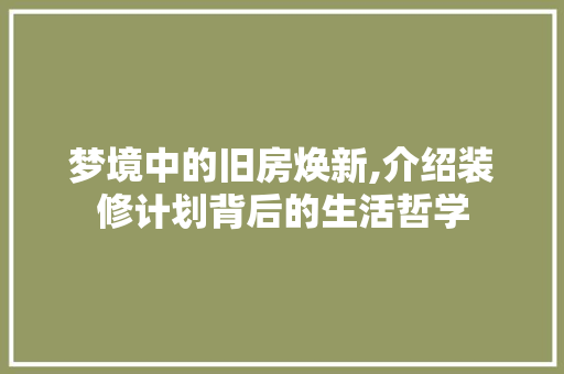 梦境中的旧房焕新,介绍装修计划背后的生活哲学