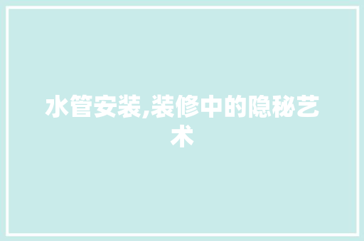 水管安装,装修中的隐秘艺术