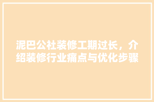 泥巴公社装修工期过长，介绍装修行业痛点与优化步骤 常用设备
