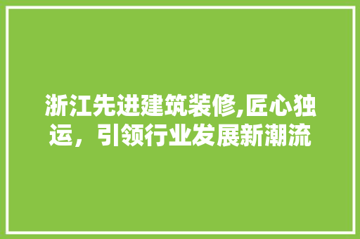 浙江先进建筑装修,匠心独运，引领行业发展新潮流 施工技术