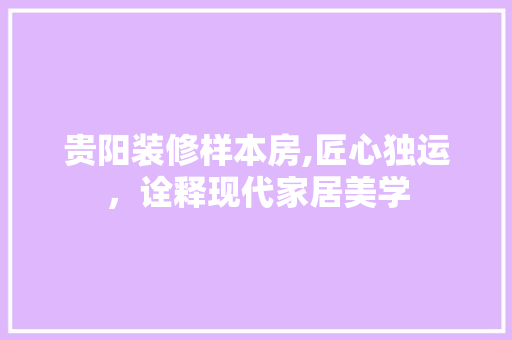 贵阳装修样本房,匠心独运，诠释现代家居美学 施工技术