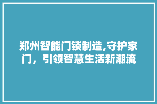 郑州智能门锁制造,守护家门，引领智慧生活新潮流