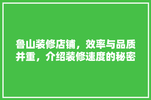 鲁山装修店铺，效率与品质并重，介绍装修速度的秘密 住宅建筑设计