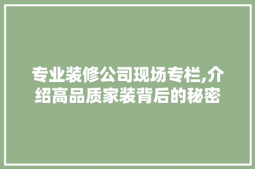 专业装修公司现场专栏,介绍高品质家装背后的秘密 常见问题