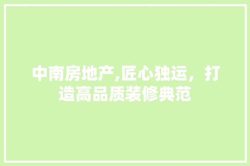 中南房地产,匠心独运，打造高品质装修典范 材料设备