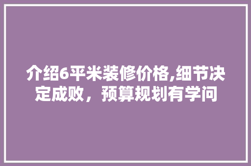 介绍6平米装修价格,细节决定成败，预算规划有学问 材料设备