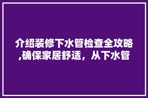 介绍装修下水管检查全攻略,确保家居舒适，从下水管开始 建筑设计