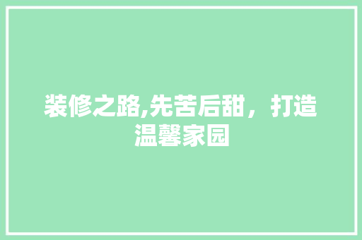 装修之路,先苦后甜，打造温馨家园 常用设备