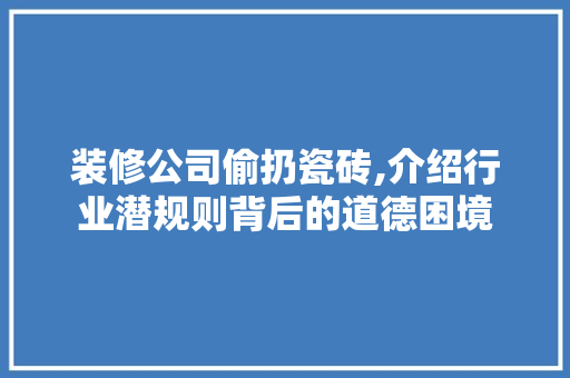 装修公司偷扔瓷砖,介绍行业潜规则背后的道德困境 常用设备