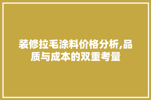 装修拉毛涂料价格分析,品质与成本的双重考量 材料设备