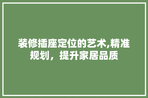 装修插座定位的艺术,精准规划，提升家居品质 工艺流程