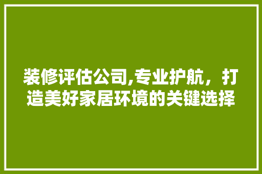 装修评估公司,专业护航，打造美好家居环境的关键选择 建筑设计