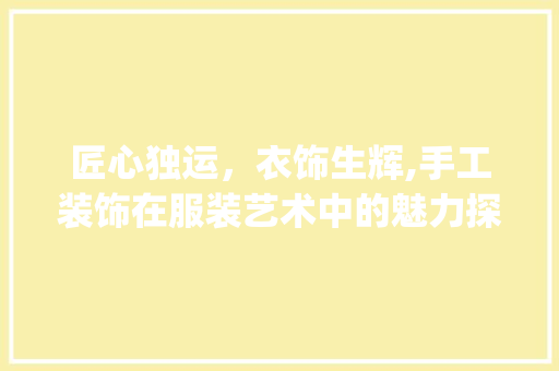 匠心独运，衣饰生辉,手工装饰在服装艺术中的魅力探索_衣服手工装饰 工艺流程