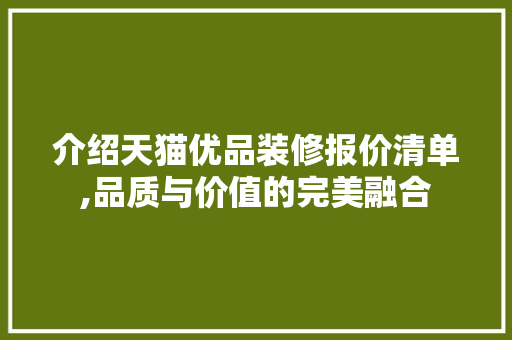 介绍天猫优品装修报价清单,品质与价值的完美融合 常用设备