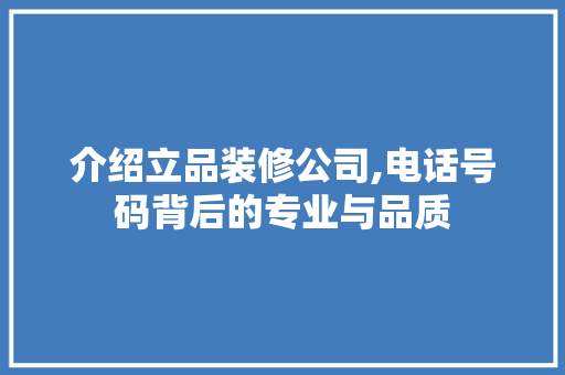 介绍立品装修公司,电话号码背后的专业与品质 施工工艺