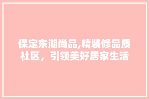 保定东湖尚品,精装修品质社区，引领美好居家生活 常用设备
