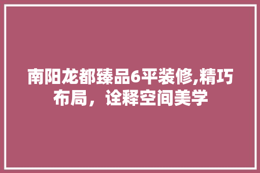 南阳龙都臻品6平装修,精巧布局，诠释空间美学 工艺流程