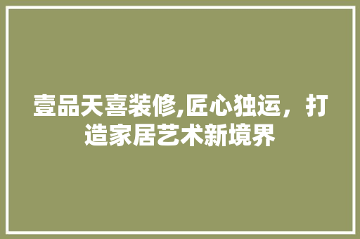 壹品天喜装修,匠心独运，打造家居艺术新境界 建筑设计