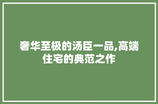 奢华至极的汤臣一品,高端住宅的典范之作 材料设备