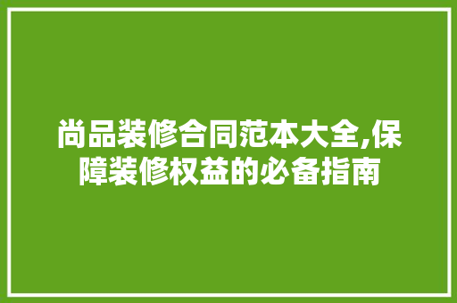 尚品装修合同范本大全,保障装修权益的必备指南 工艺流程