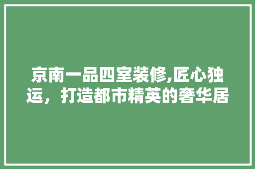 京南一品四室装修,匠心独运，打造都市精英的奢华居所 设计原则