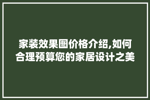 家装效果图价格介绍,如何合理预算您的家居设计之美_家装效果图多少钱一张
