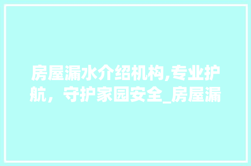房屋漏水介绍机构,专业护航，守护家园安全_房屋漏水介绍机构