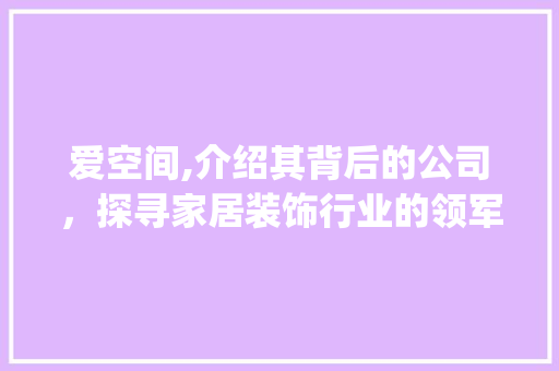 爱空间,介绍其背后的公司，探寻家居装饰行业的领军力量_爱空间属于哪个公司 施工技术