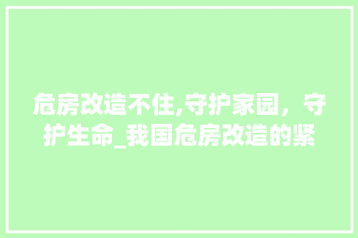 危房改造不住,守护家园，守护生命_我国危房改造的紧迫性与必要性 施工管理