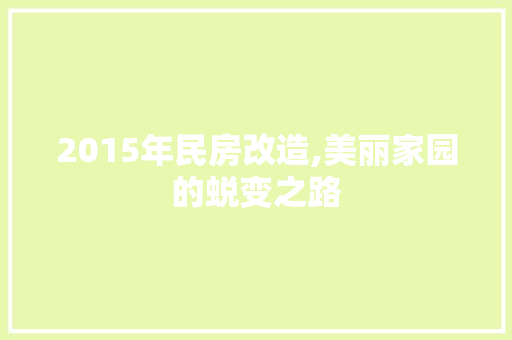 2015年民房改造,美丽家园的蜕变之路