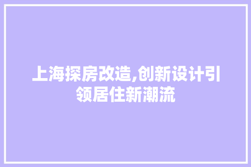 上海探房改造,创新设计引领居住新潮流