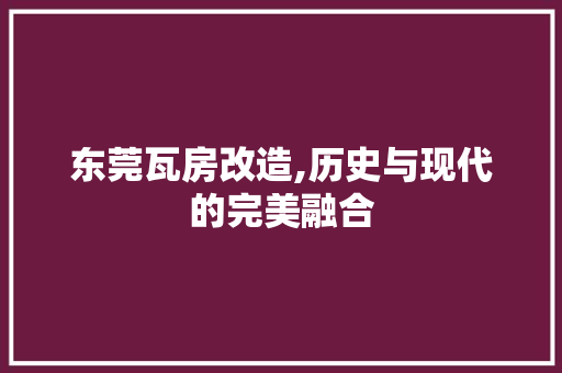 东莞瓦房改造,历史与现代的完美融合