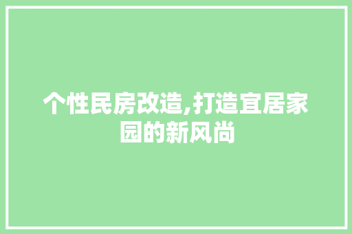个性民房改造,打造宜居家园的新风尚