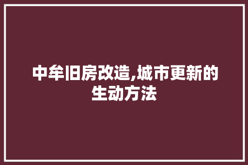 中牟旧房改造,城市更新的生动方法