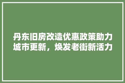 丹东旧房改造优惠政策助力城市更新，焕发老街新活力